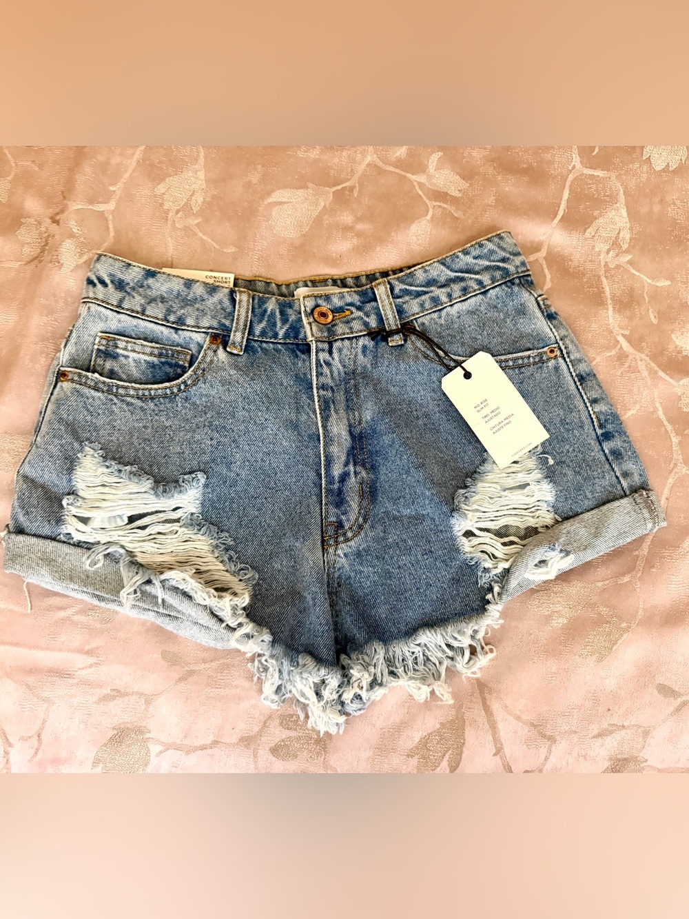 Mid-Rise Distressed Denim Shorts - Light Blue